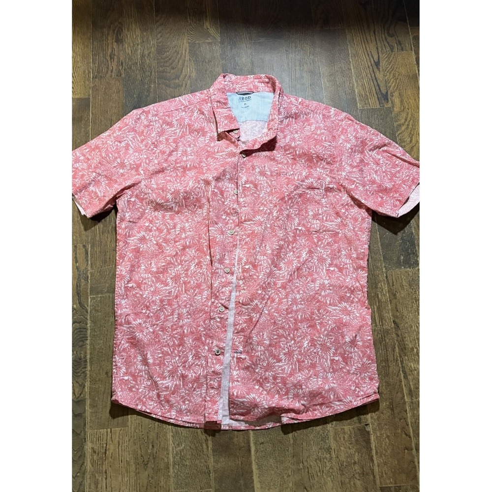 Izod Saltwater Shirt Floral Short Sleeve Button Up Cotton Men's XL Salmon